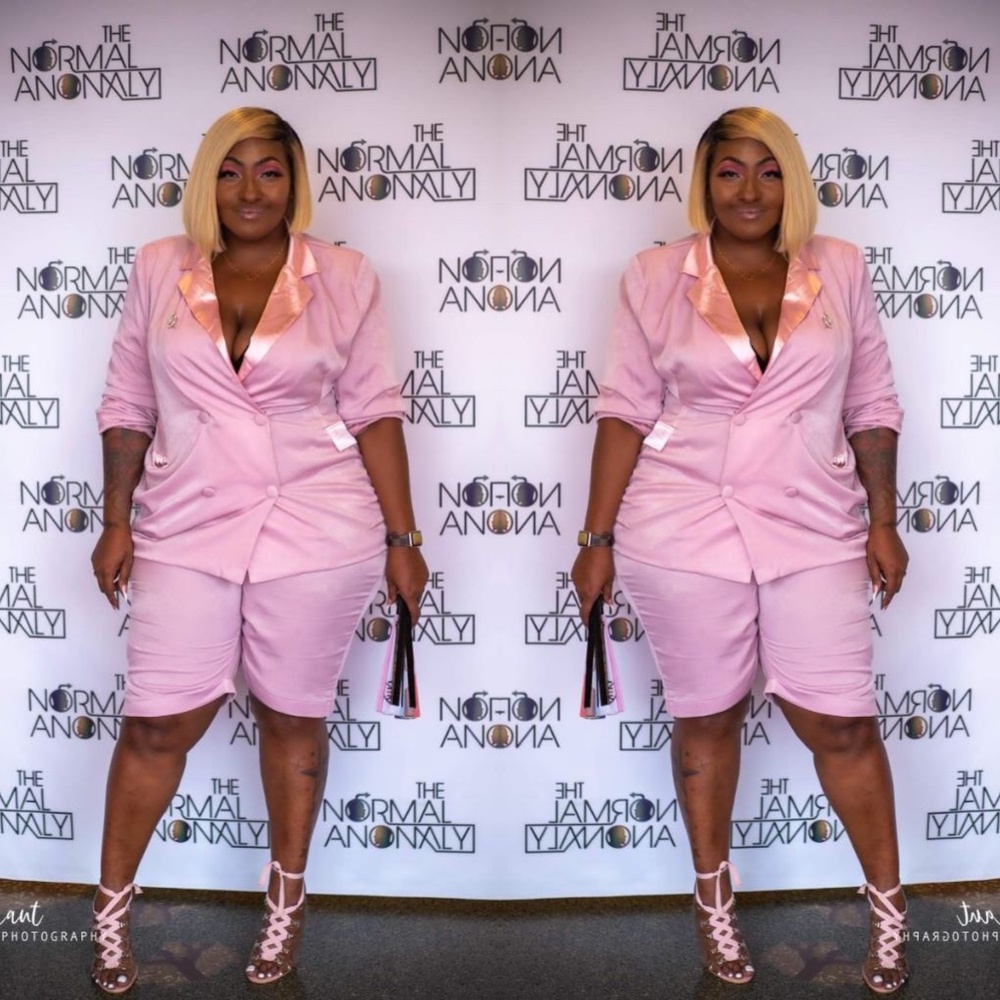 Satin lapel pink suit (altered)